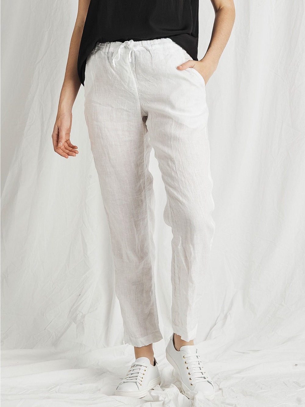 CP‎ Shades Hampton Linen Pants White Drawstring Elastic Waist USA Made M